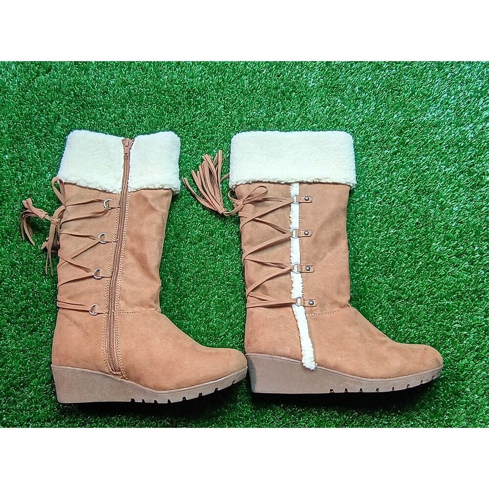 American Eagle Women's Beige Suede Faux Fur Mid-Calf Boots Size 3